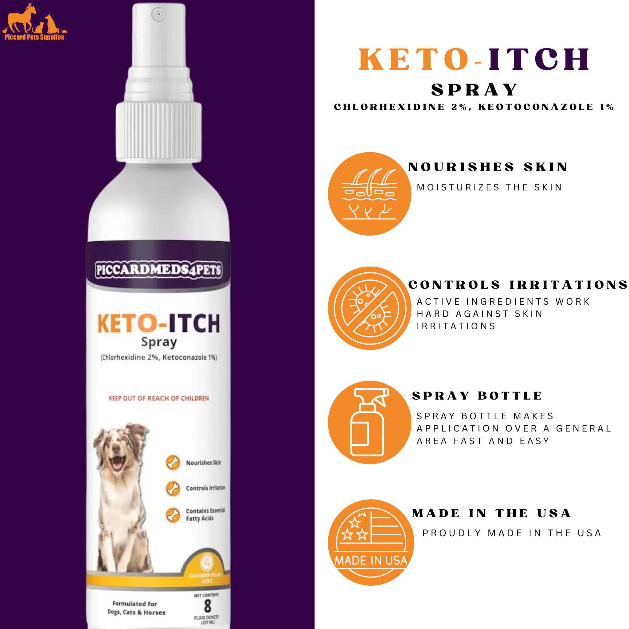 Chlorhexidine & Ketoconazole Skin Spray for Dogs and Cats, 8oz