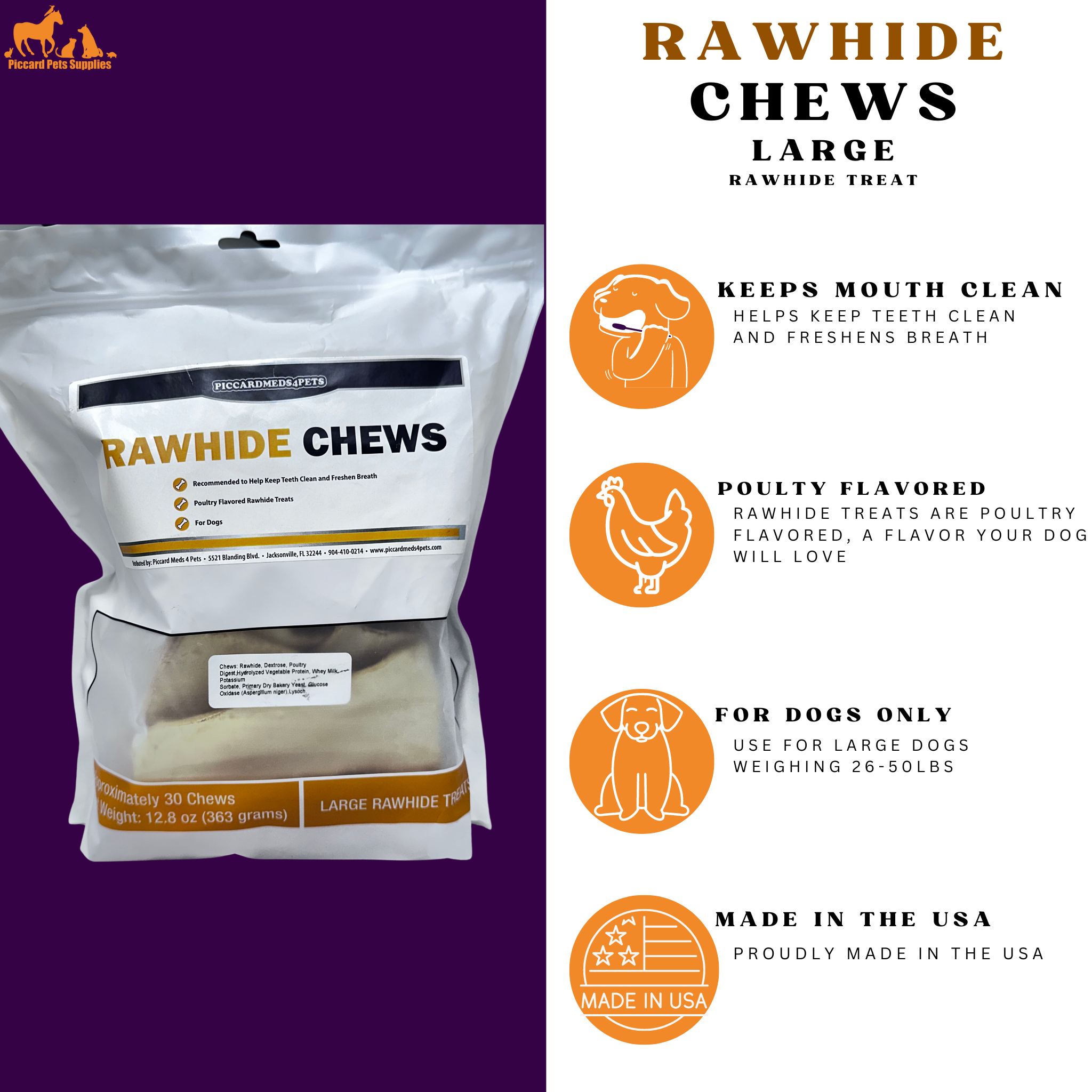 Poultry Rawhide Dental Chew for Medium Dogs (26–50 lbs)