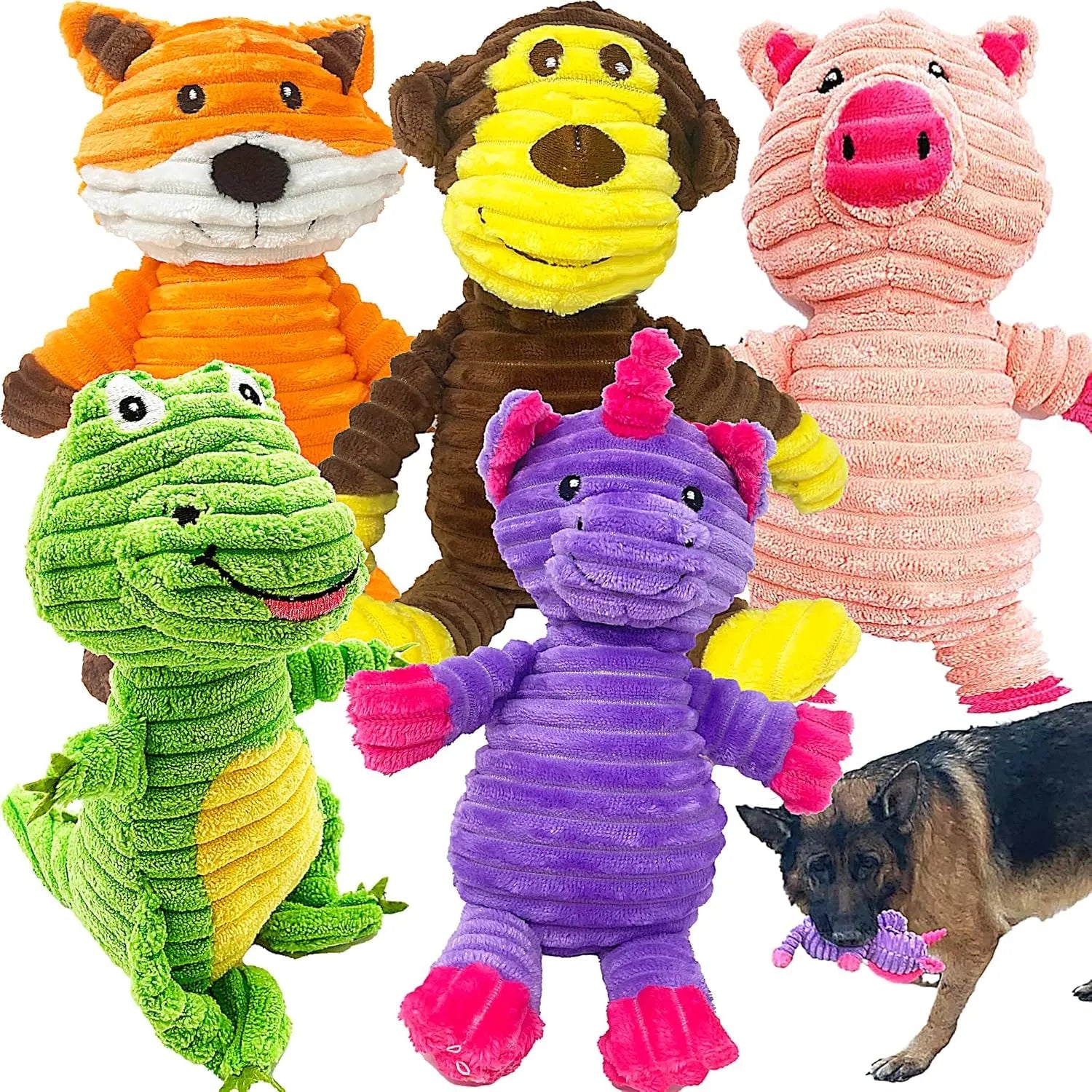 Plush Squeaky Dog Toy Set, 5-Pack for Medium & Large Dogs