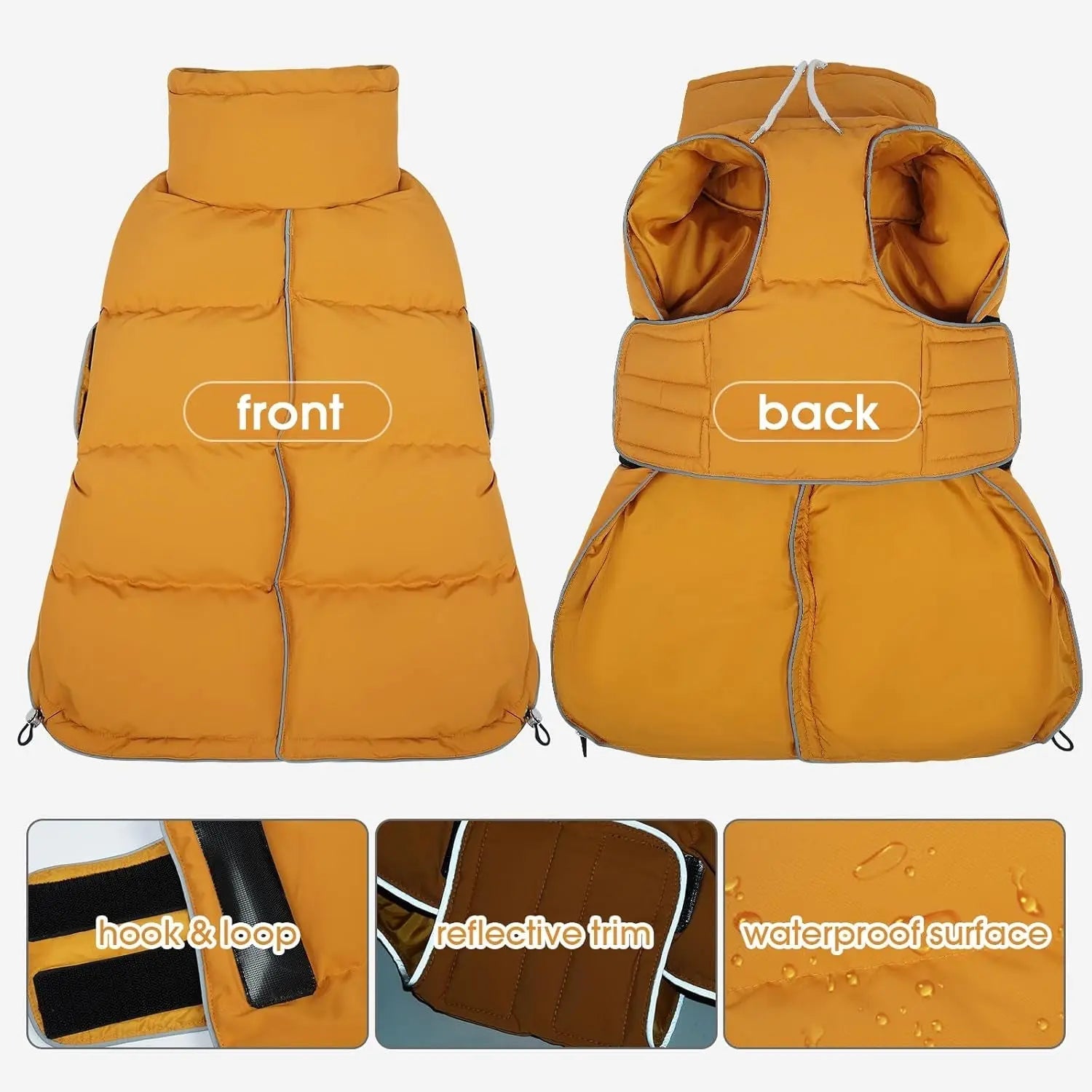 FUAMEY Puffer Waterproof Dog Jacket with Adjustable Fit
