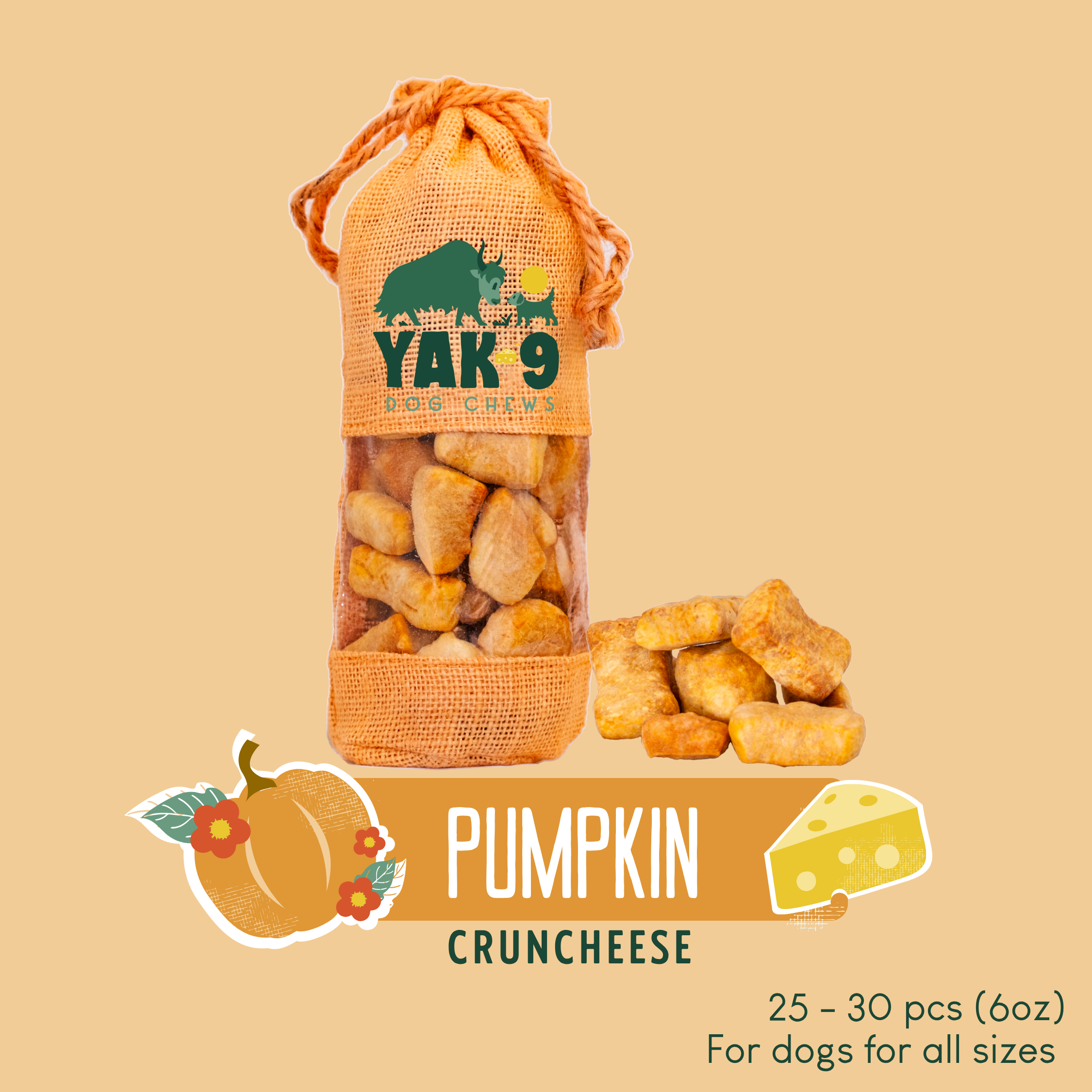 Pumpkin Yak Cheese Dog Chews with Organic Pumpkin