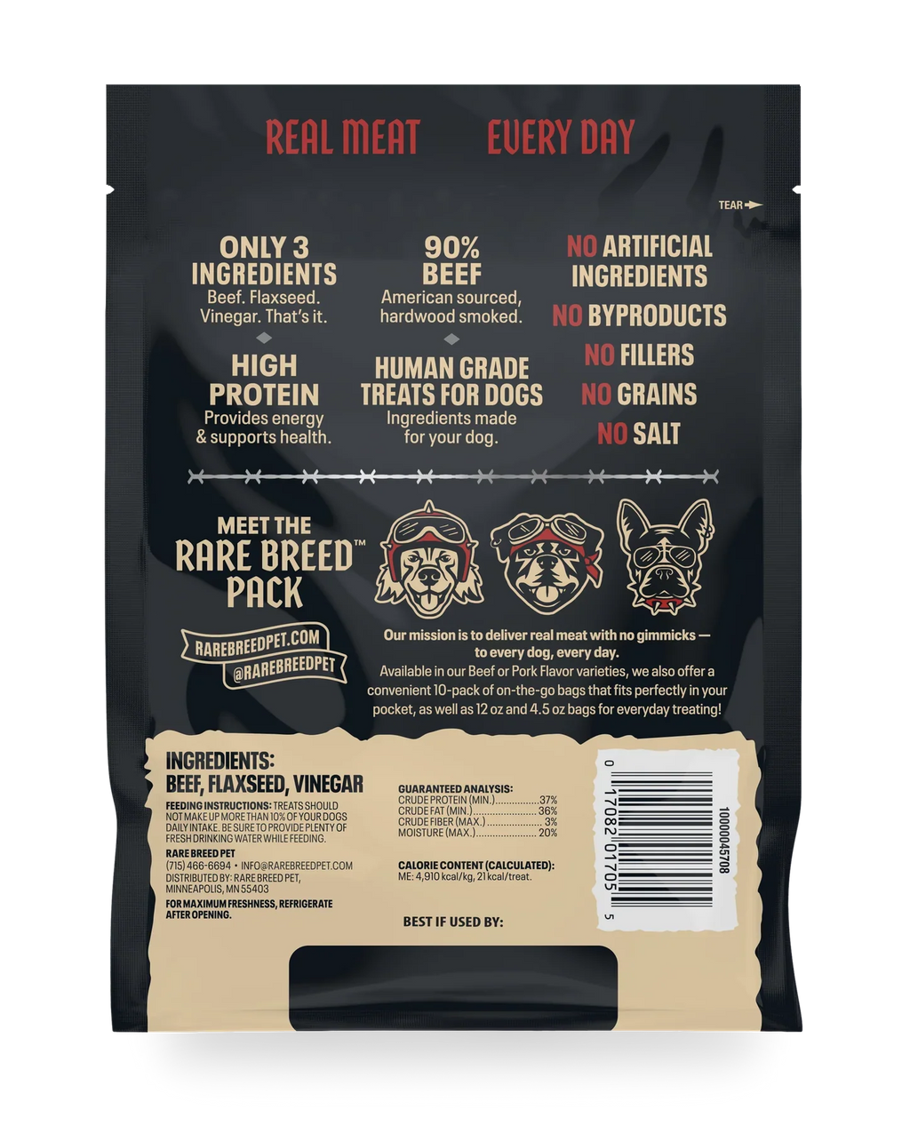 Rare Breed Tender Meat Cuts Dog Treats – 3 Ingredients, USA Made