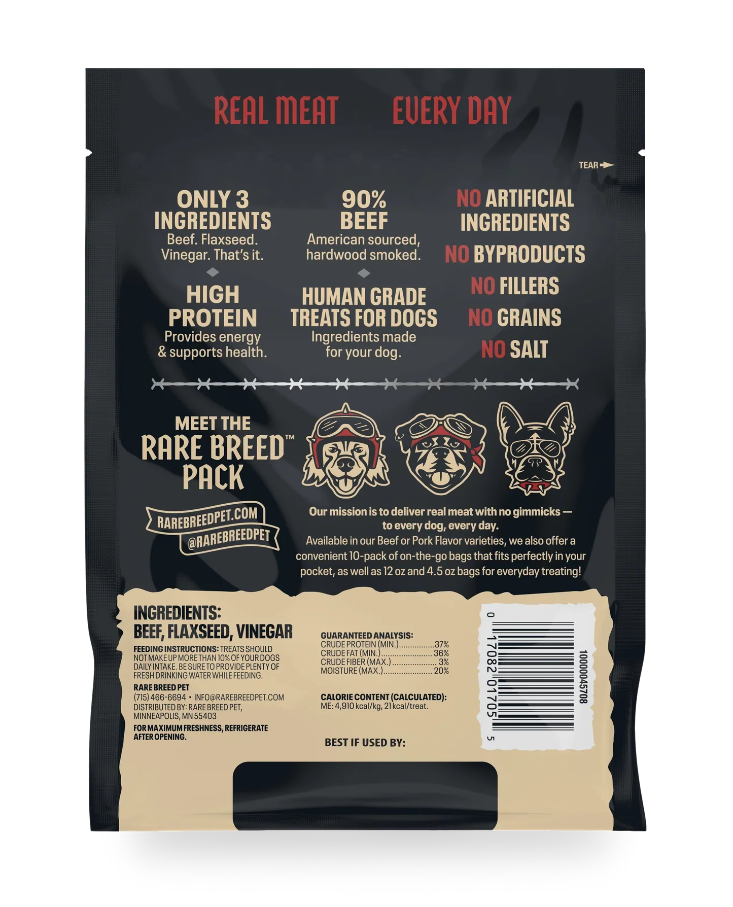 Rare Breed Tender Meat Cuts Dog Treats – 3 Ingredients, USA Made