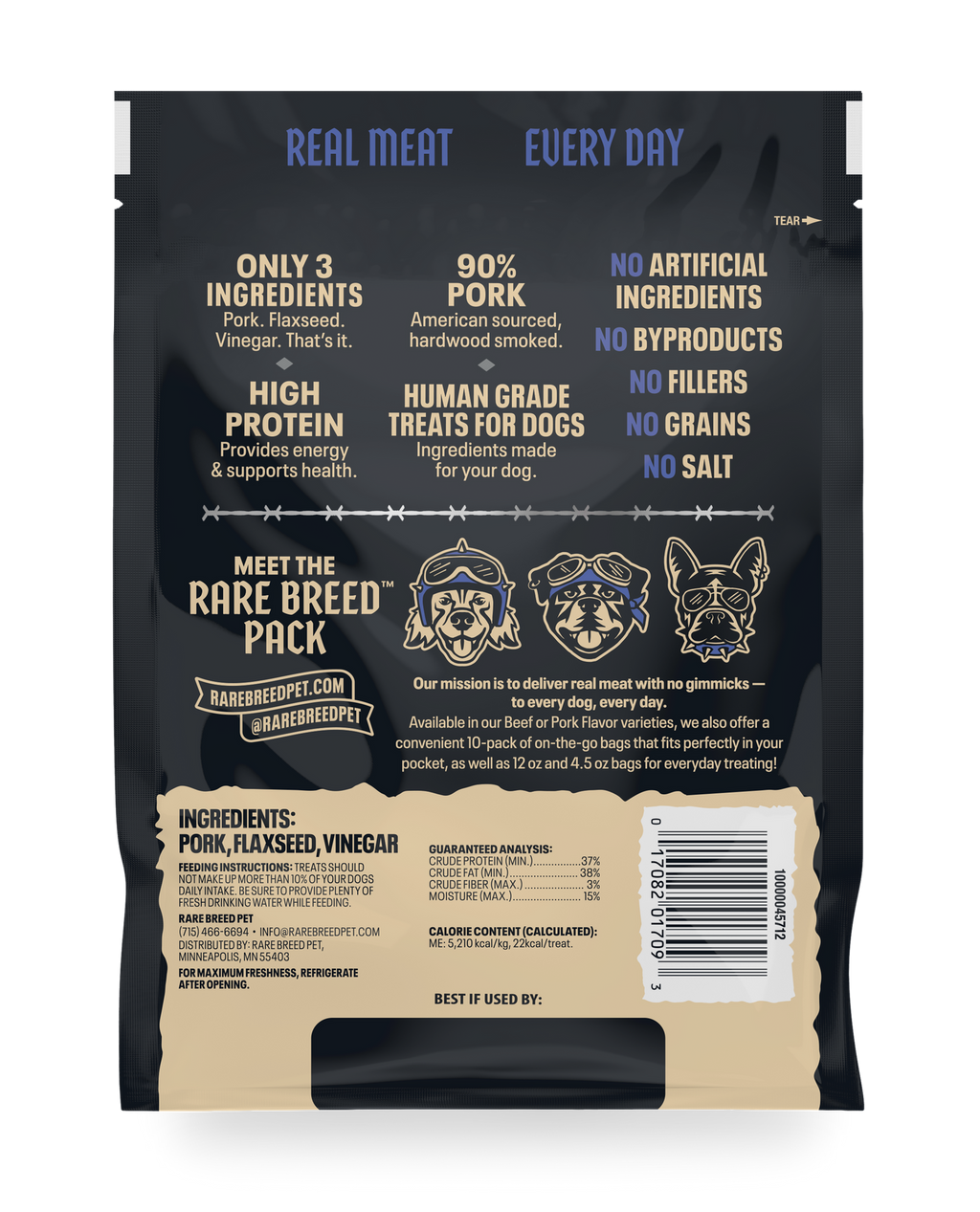 Rare Breed Tender Meat Cuts Dog Treats – 3 Ingredients, USA Made
