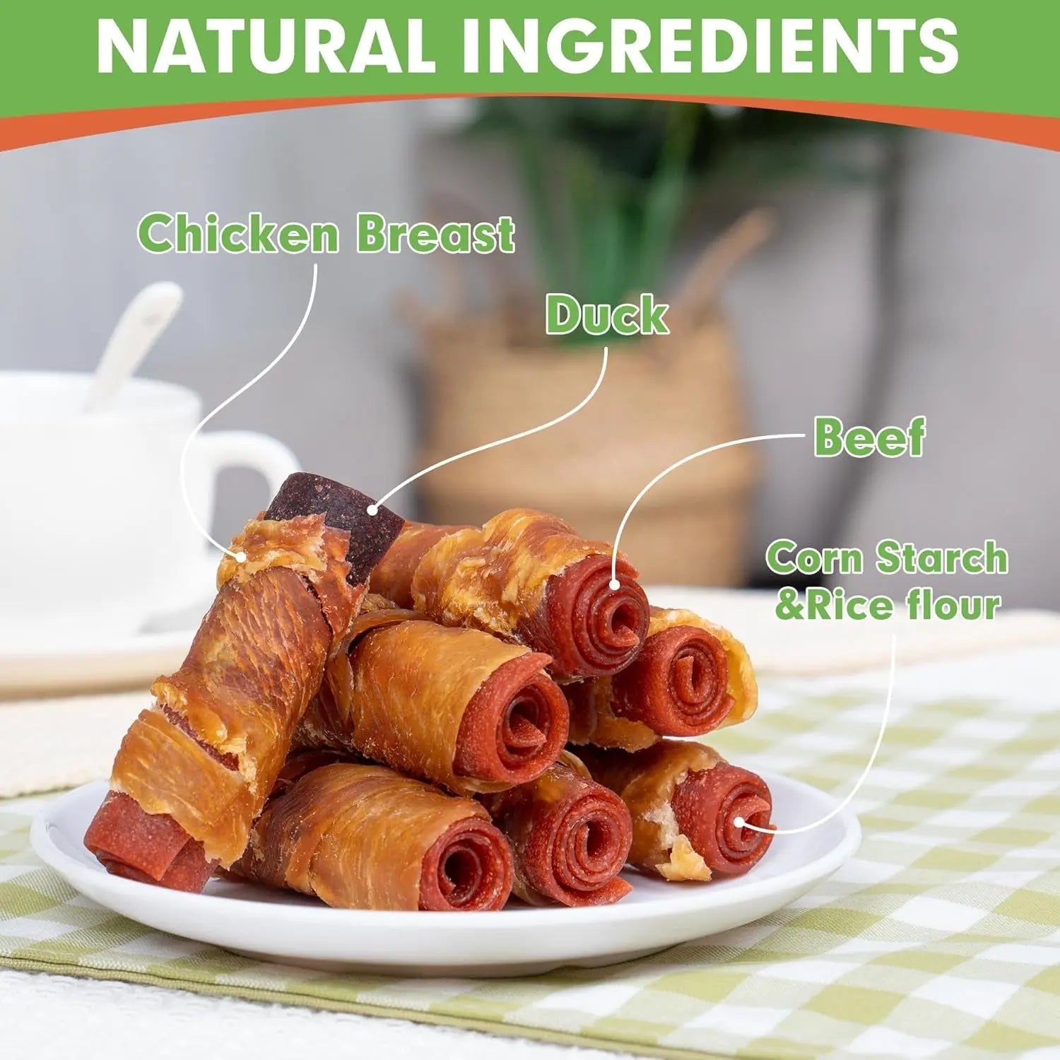 Triple Flavor Rawhide-Free Dog Treat Rolls for Small Dogs, 16 Pack