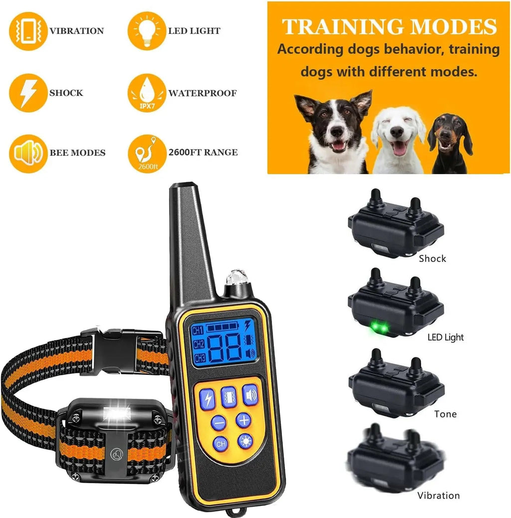 Remote Dog Training Collar with 4 Modes, Waterproof Receiver, 3-Dog Support