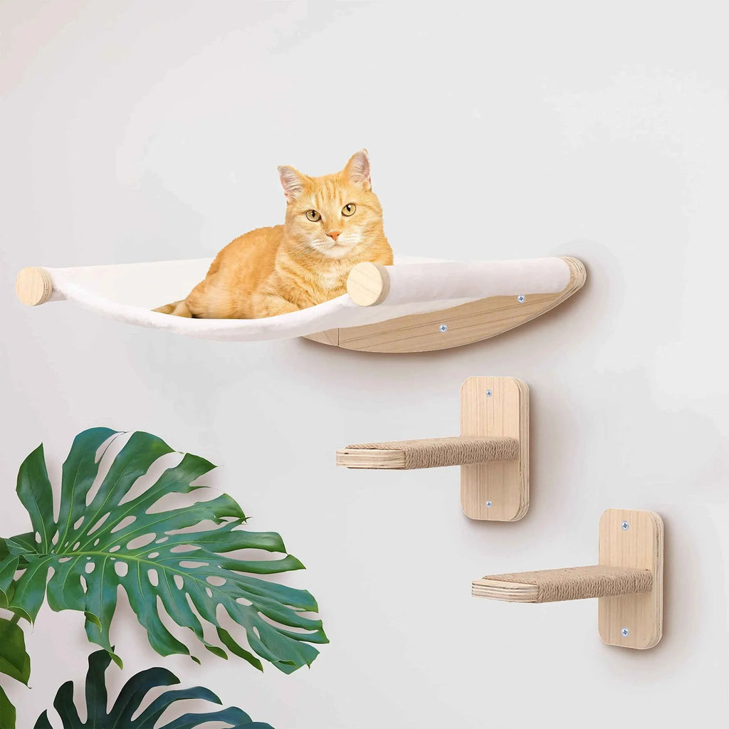 Wall-Mounted Cat Climbing Rope with Solid Wood and Sisal