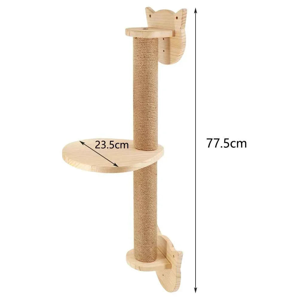 Wall-Mounted Cat Climbing Rope with Solid Wood and Sisal