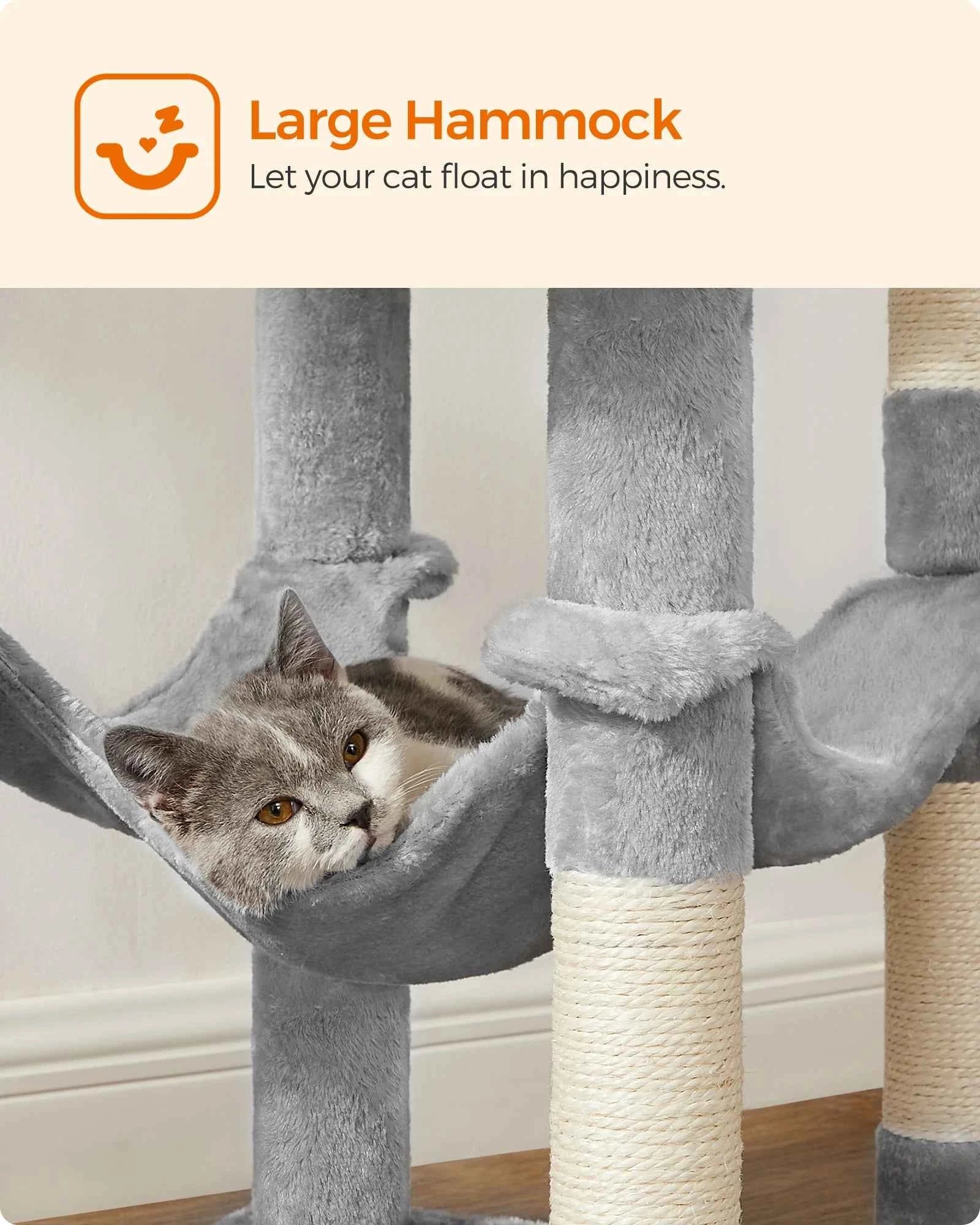 Multi-Level Cat Tree for 4 Cats, 56.3" with Hammock & Condo