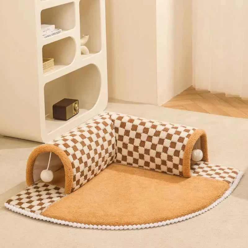 2-in-1 Cat Bed and Tunnel, Coffee, 60 x 60 x 22 cm