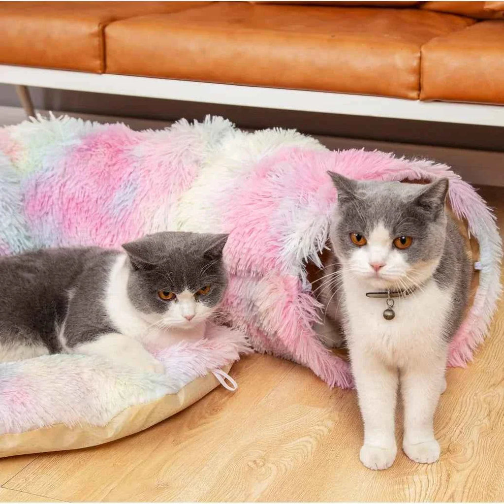 Plush Cat Tunnel Bed with Removable Cover