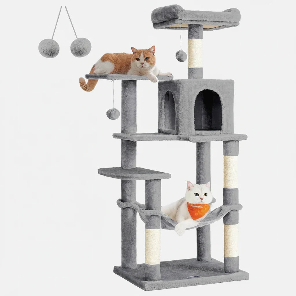 Multi-Level Cat Tree for 4 Cats, 56.3" with Hammock & Condo