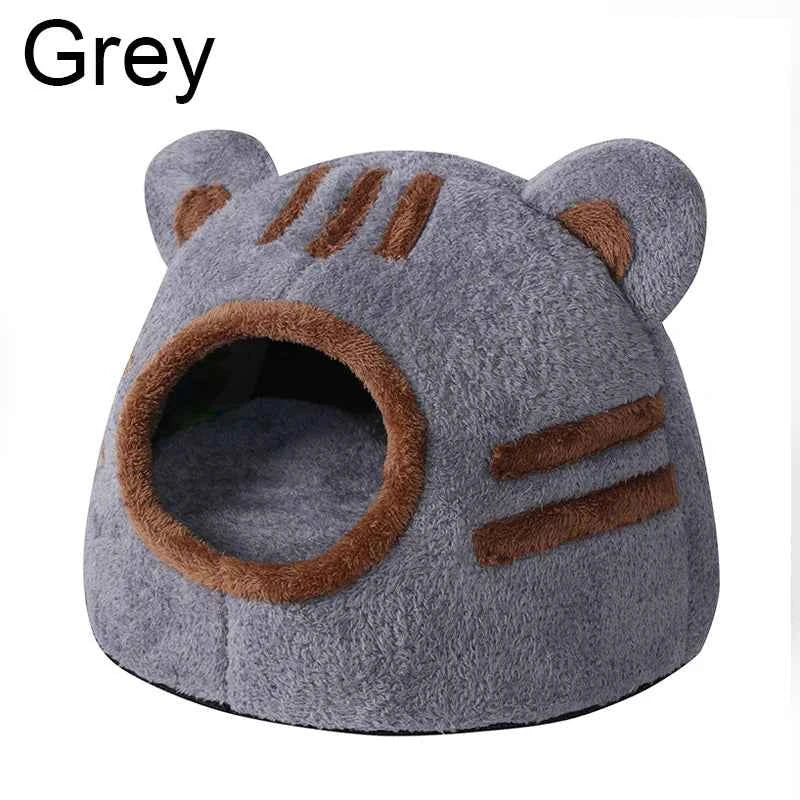 Winter Deep Sleep Bear Cave Cat Bed, Plush Enclosed Nest
