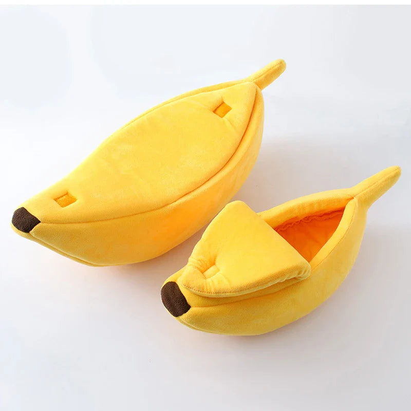 Banana-Shaped Plush Pet Bed for Cats and Small Dogs