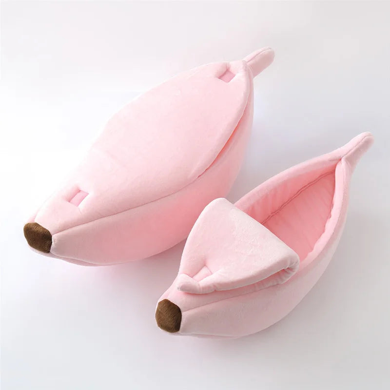 Banana-Shaped Plush Pet Bed for Cats and Small Dogs