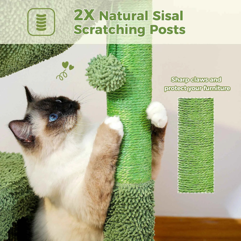 Cactus Cat Tree with Condo and Hammock for Small Cats
