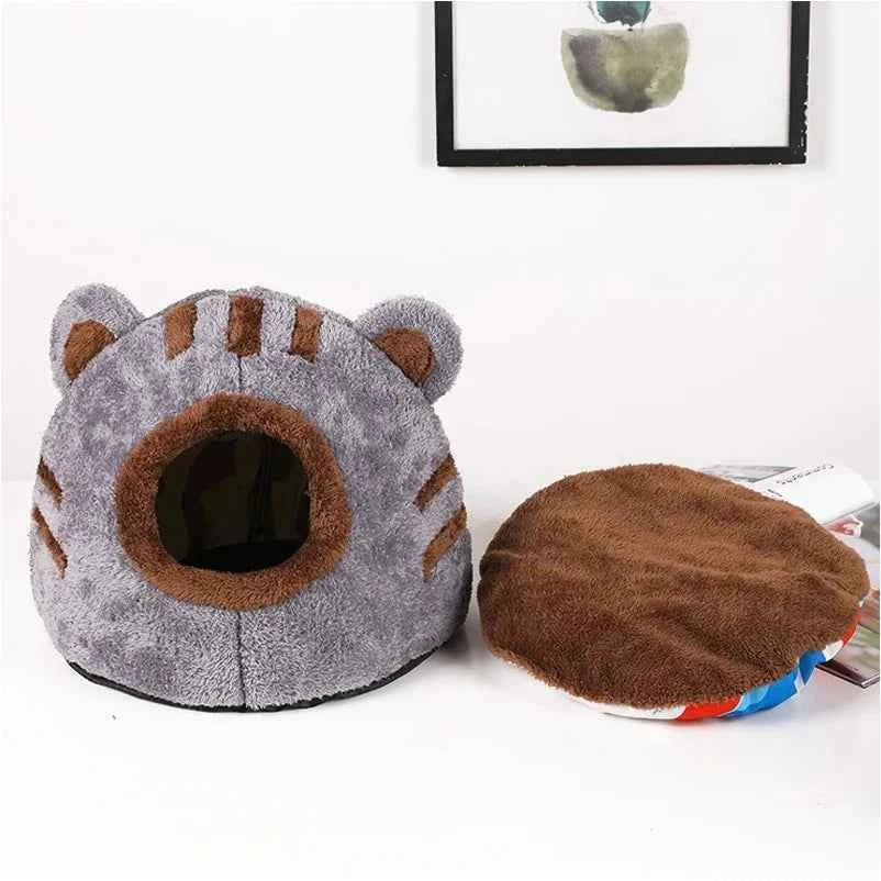Winter Deep Sleep Bear Cave Cat Bed, Plush Enclosed Nest
