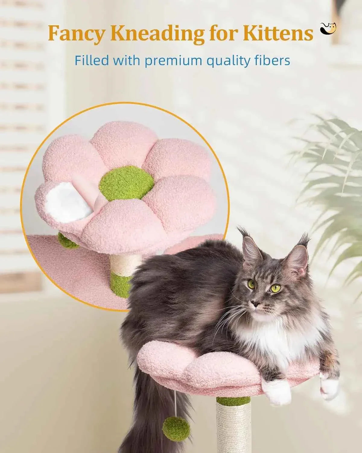 Large Cat Tree with 2-Door Condo, Floral Perch & Hammock