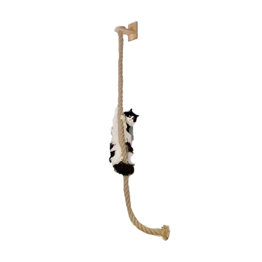 Wall-Mounted Cat Climbing Rope with Solid Wood and Sisal