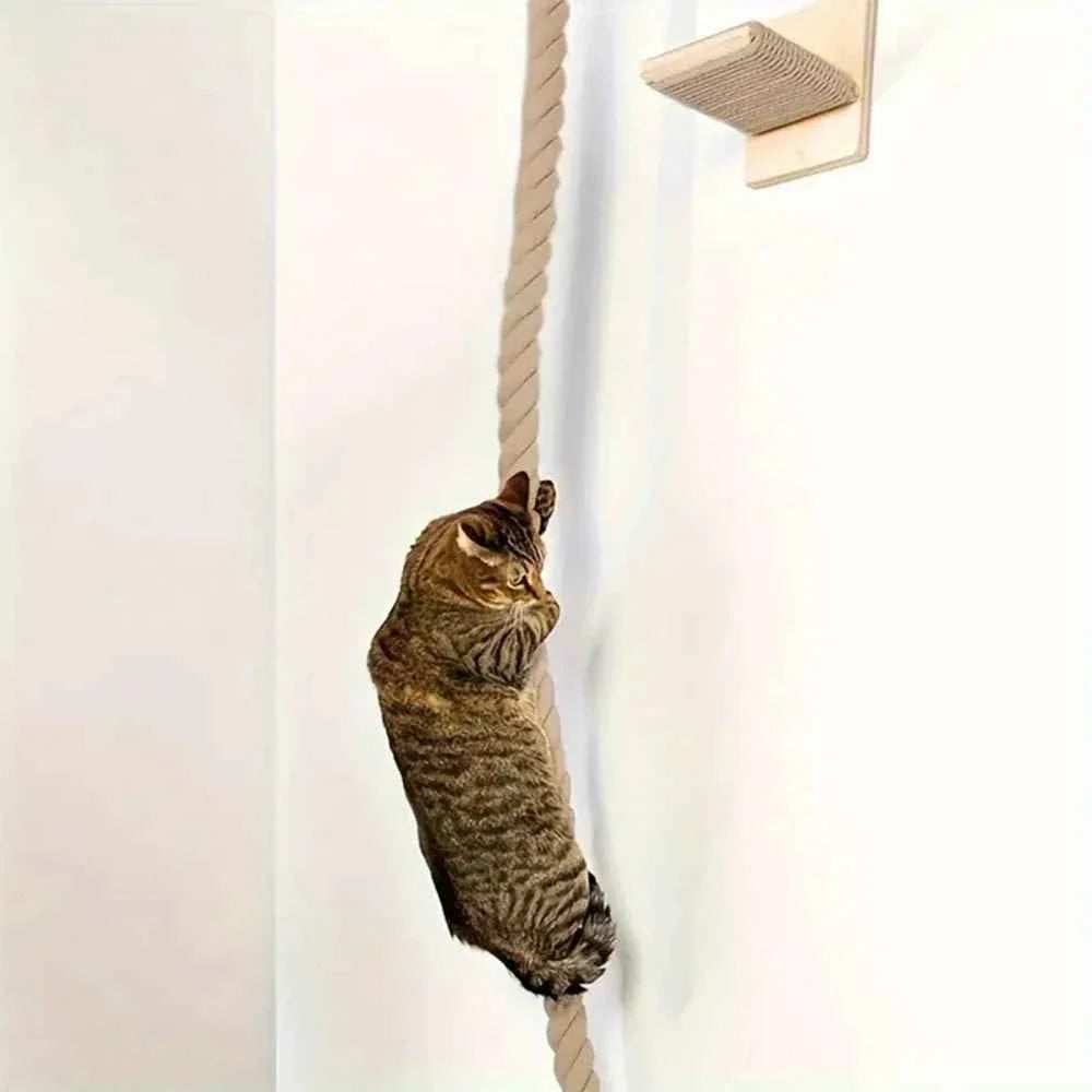 Wall-Mounted Cat Climbing Rope with Solid Wood and Sisal