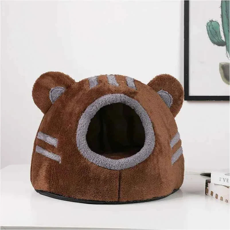 Winter Deep Sleep Bear Cave Cat Bed, Plush Enclosed Nest