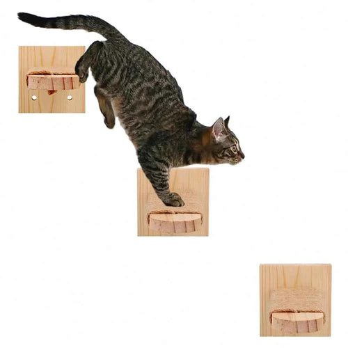 Wooden Cat Wall Steps with Sisal Scratching Post