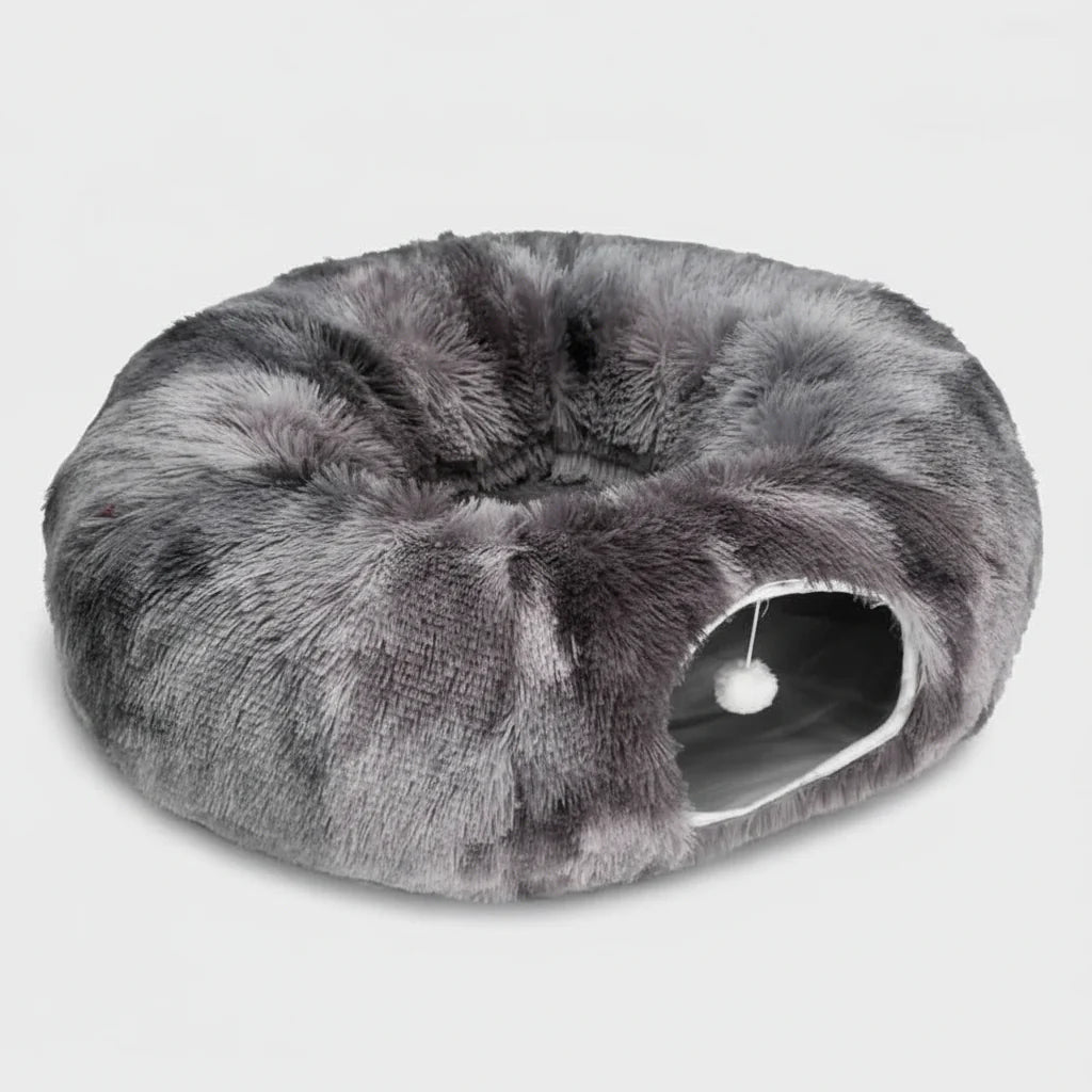Plush Cat Tunnel Bed with Removable Cover