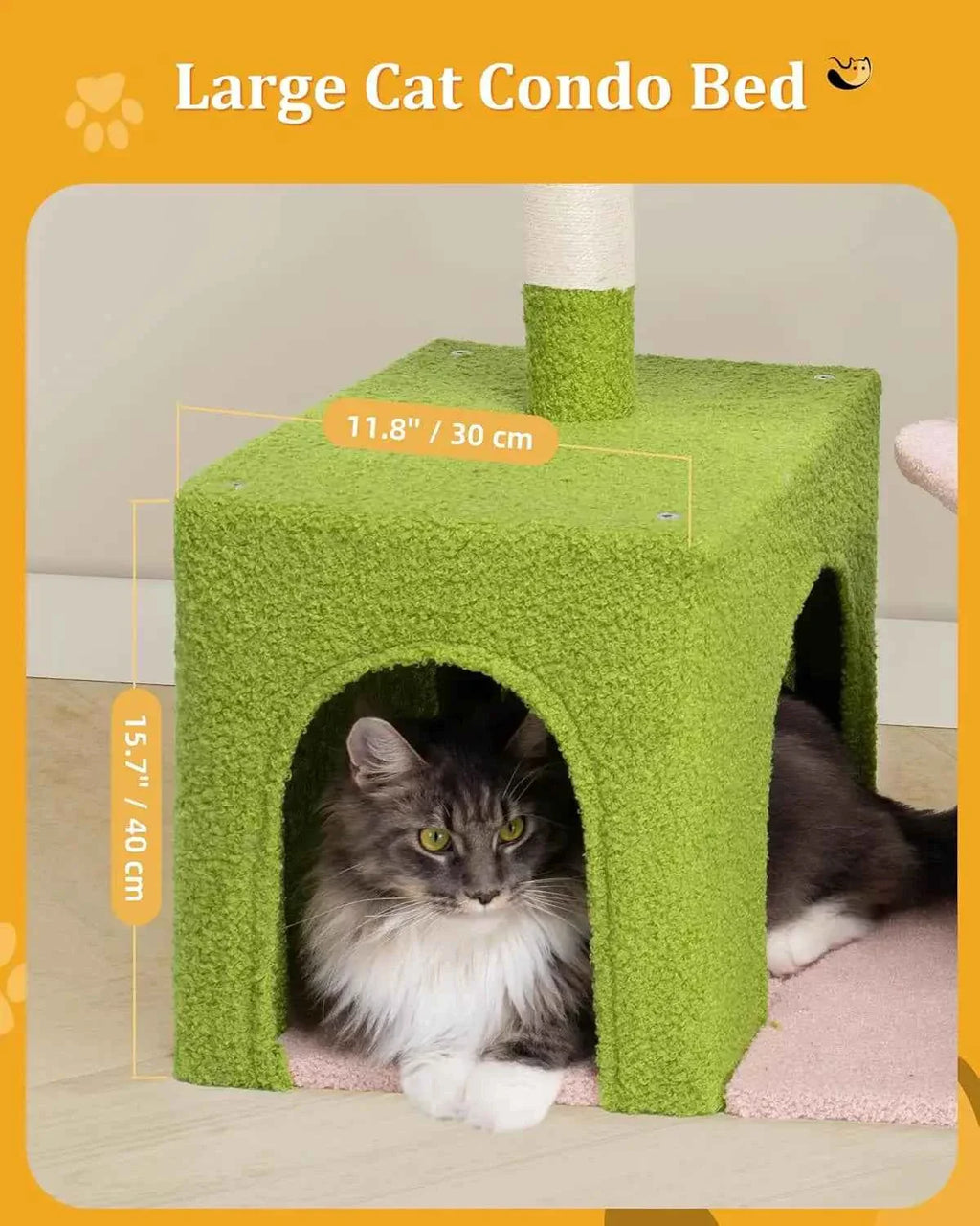 Large Cat Tree with 2-Door Condo, Floral Perch & Hammock