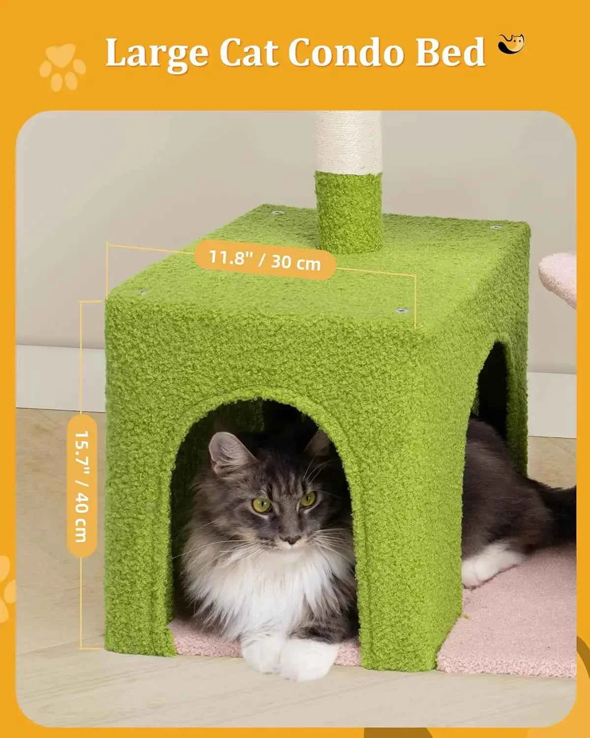 Large Cat Tree with 2-Door Condo, Floral Perch & Hammock