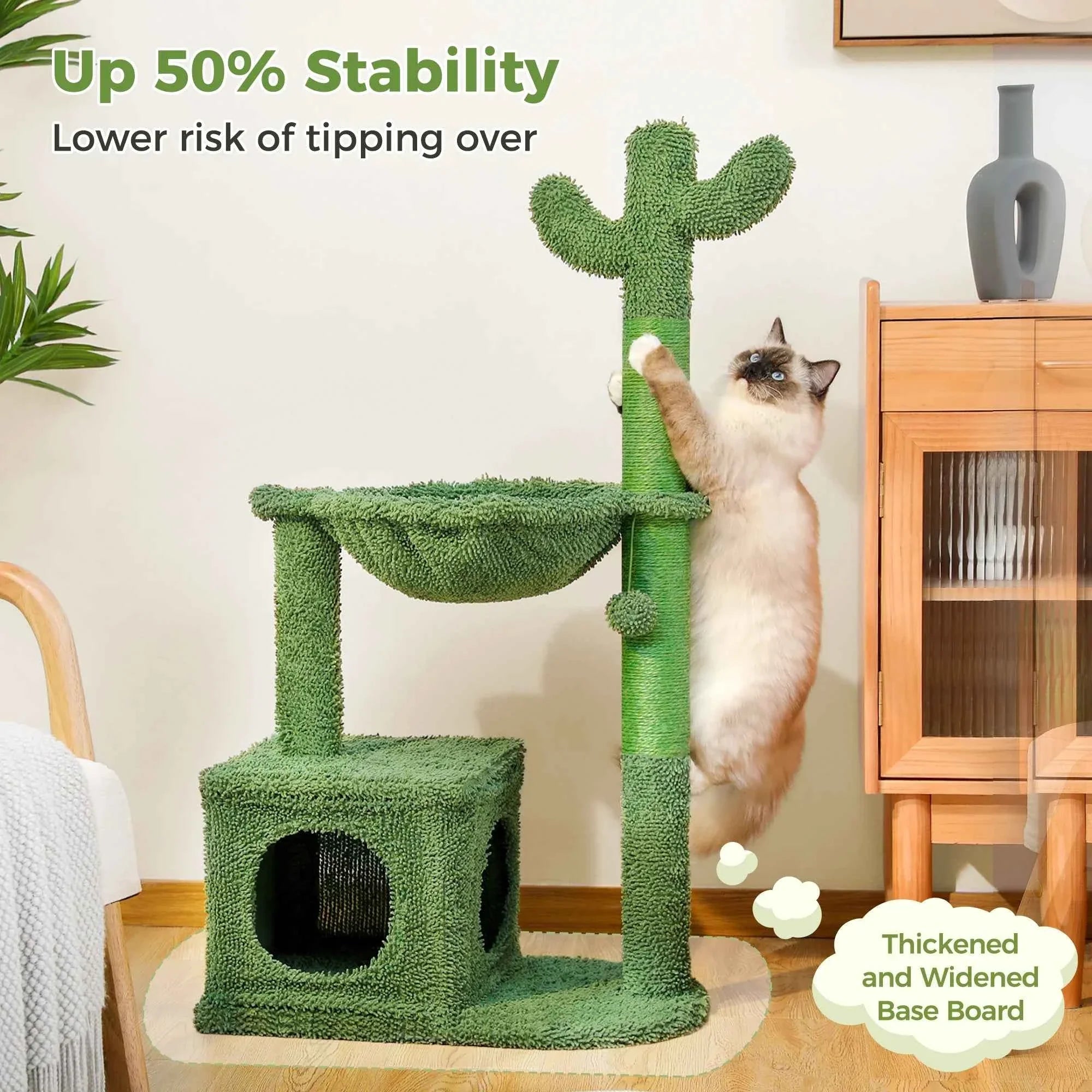 Cactus Cat Tree with Condo and Hammock for Small Cats