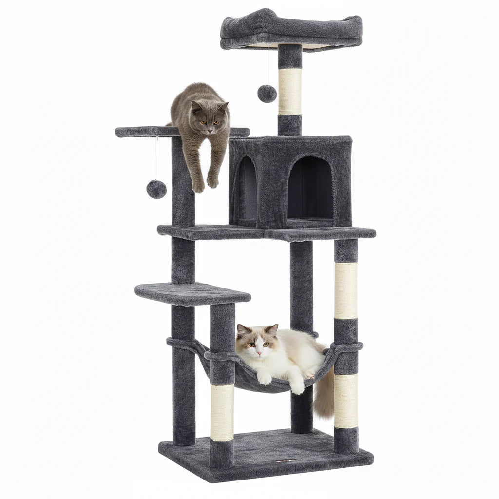 Multi-Level Cat Tree for 4 Cats, 56.3" with Hammock & Condo