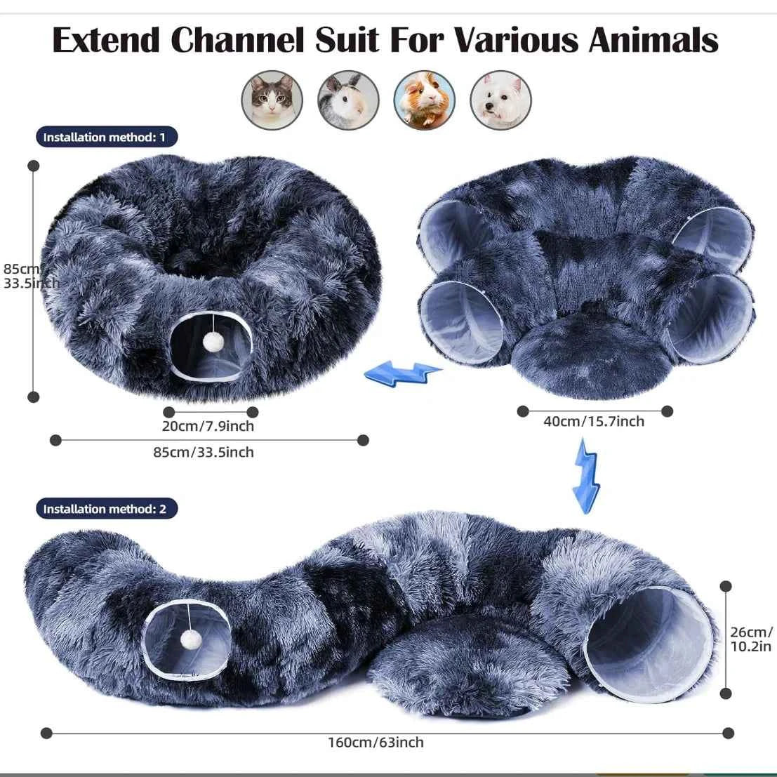 Plush Cat Tunnel Bed with Removable Cover