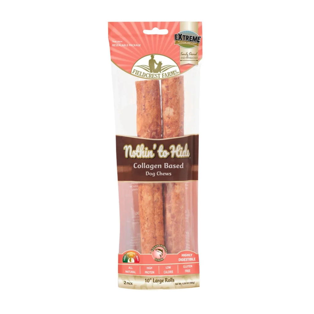 Collagen Dog Chew Rolls with Salmon Coating, 10" (2 Pack)