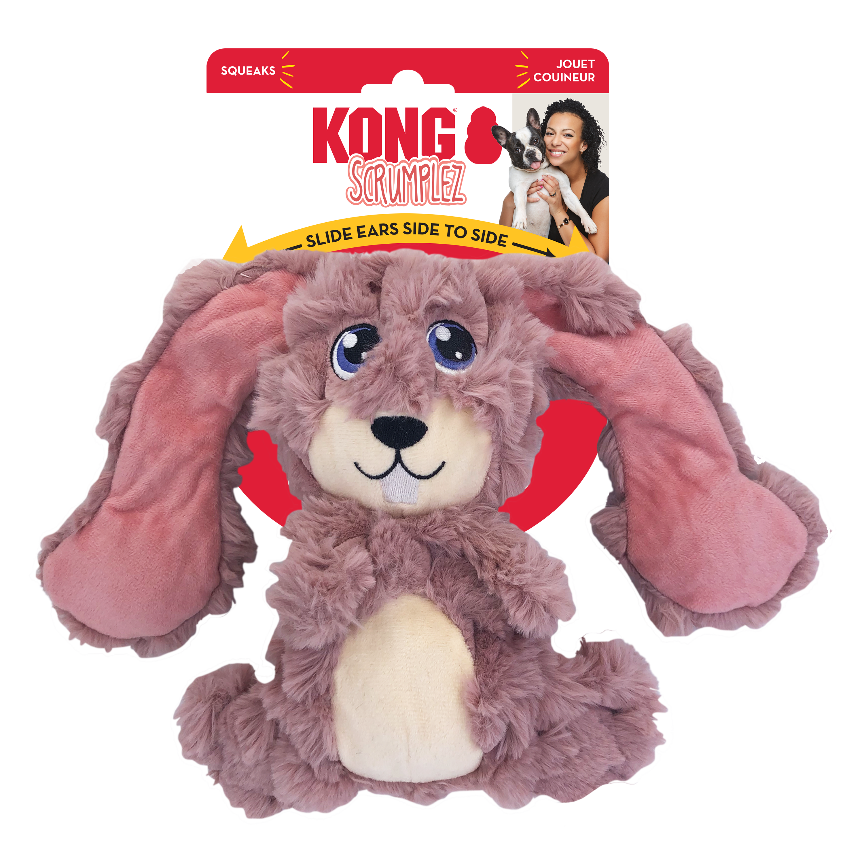 KONG Scrumplez Plush Dog Toy with Sliding Ears and Squeaker