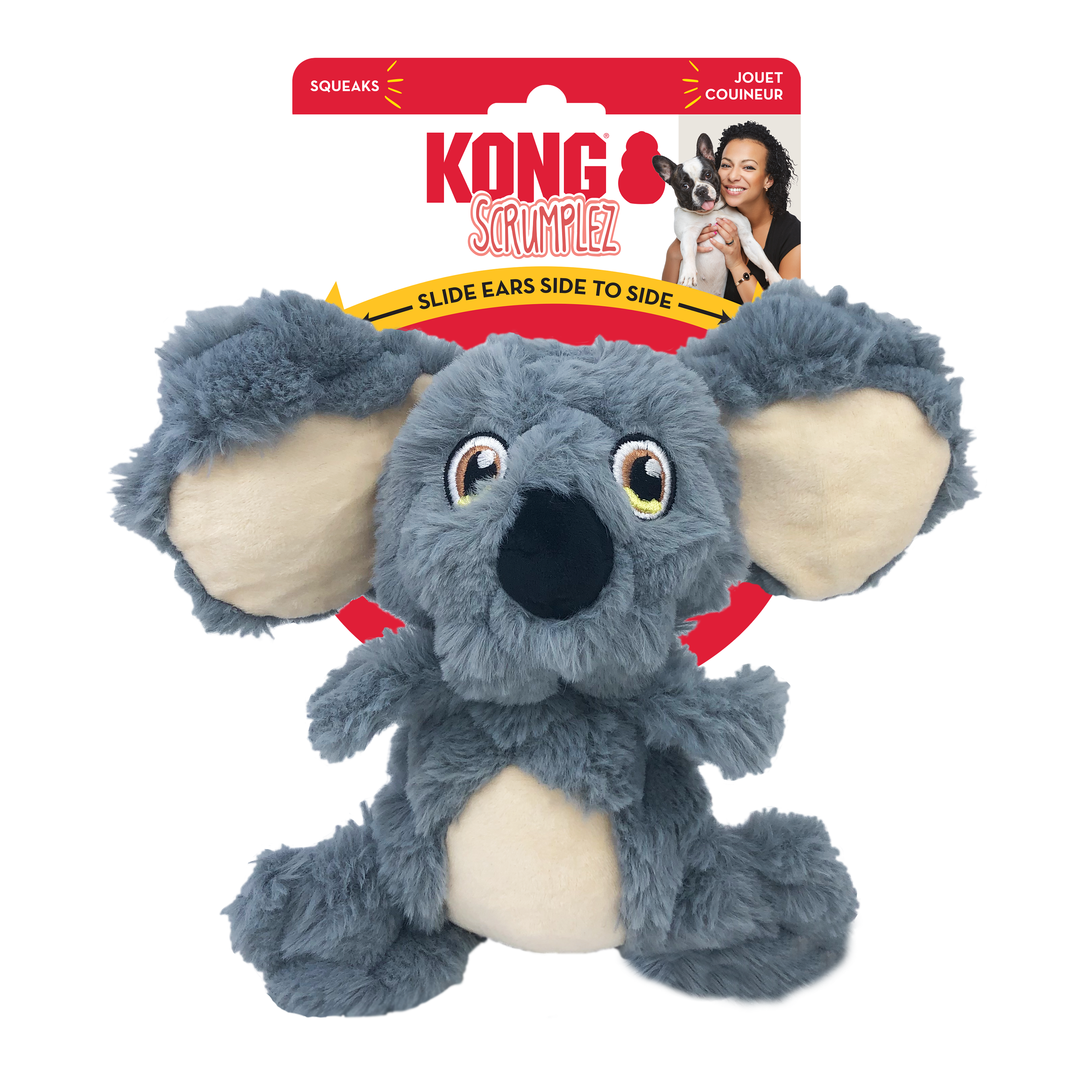 KONG Scrumplez Critter Plush Dog Toy with Sliding Ears and Squeaker