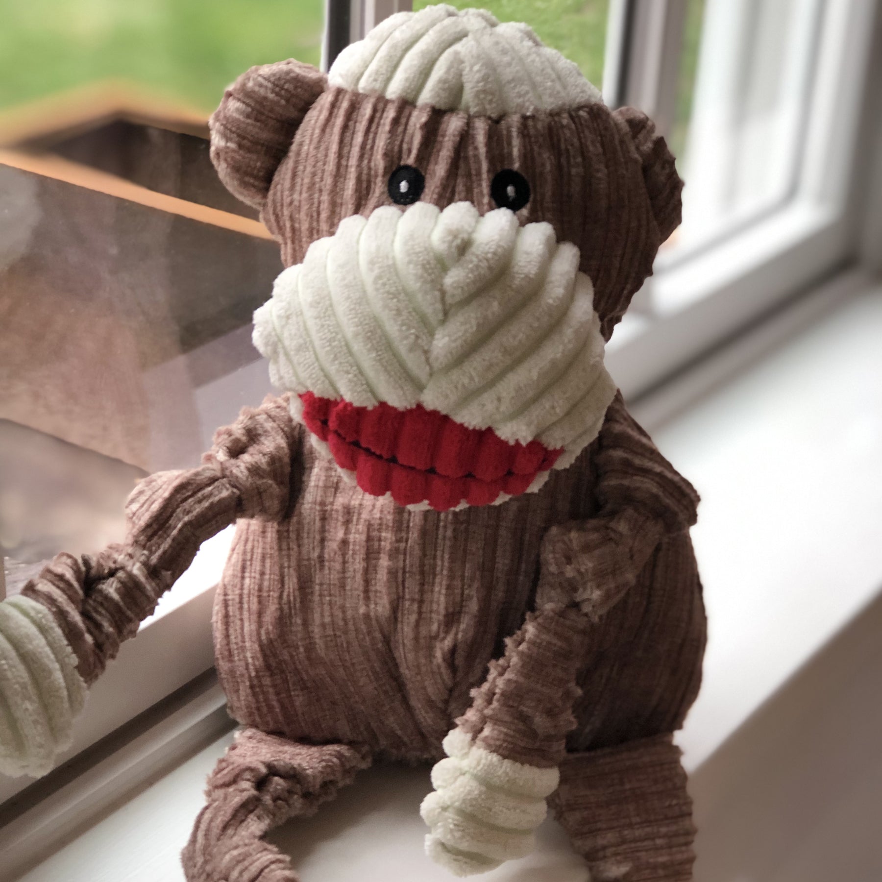 Original Sock Monkey Plush Dog Toy with Knotted Design and Squeakers