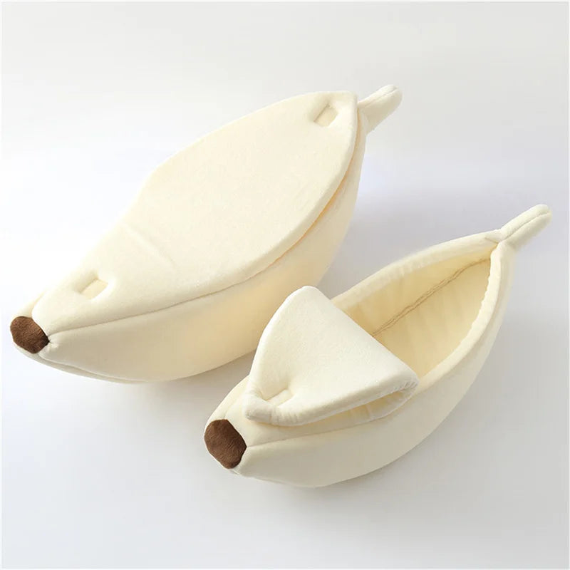 Banana-Shaped Plush Pet Bed for Cats and Small Dogs
