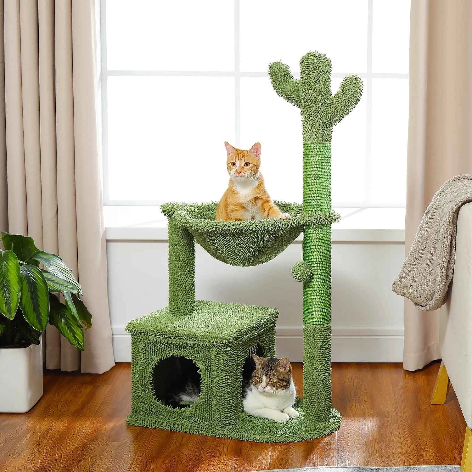 Cactus Cat Tree with Condo and Hammock for Small Cats