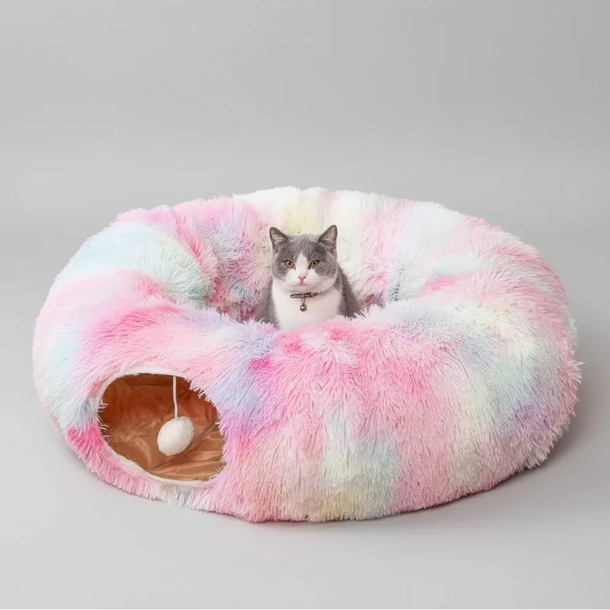 Plush Cat Tunnel Bed with Removable Cover