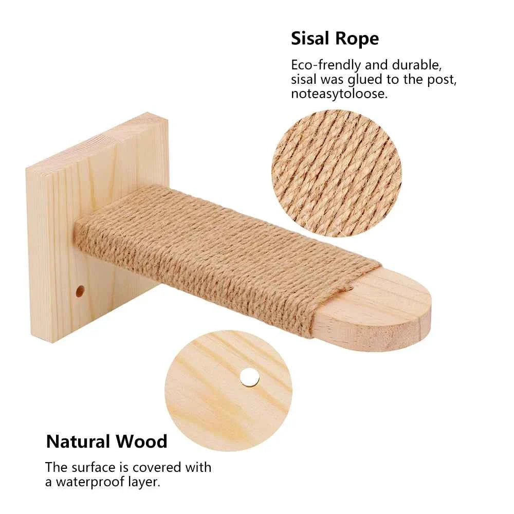 Wooden Cat Wall Steps with Sisal Scratching Post