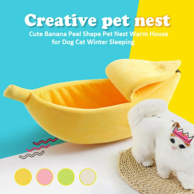 Banana-Shaped Plush Pet Bed for Cats and Small Dogs