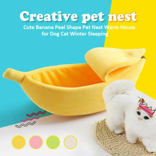 Banana-Shaped Plush Pet Bed for Cats and Small Dogs