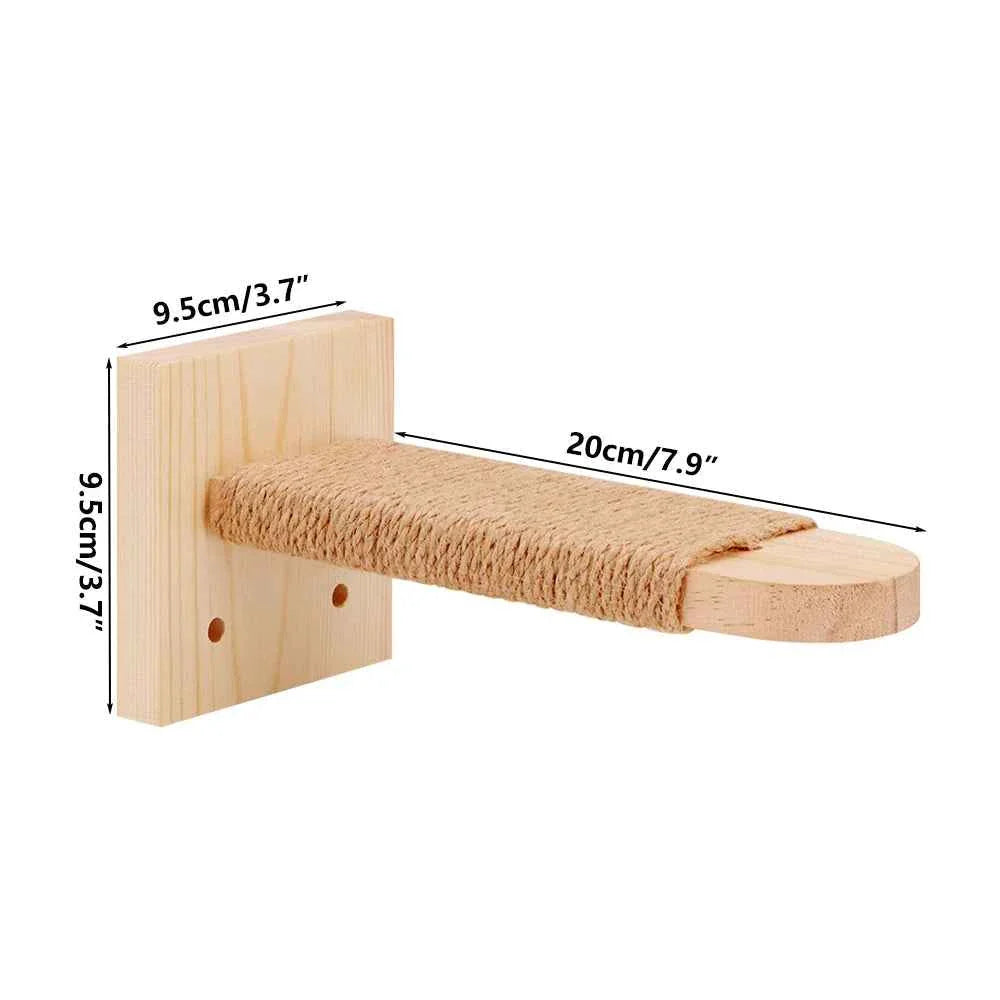 Wooden Cat Wall Steps with Sisal Scratching Post