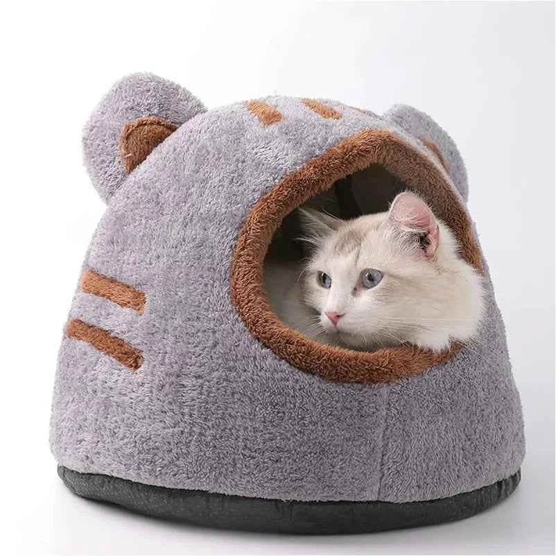 Winter Deep Sleep Bear Cave Cat Bed, Plush Enclosed Nest