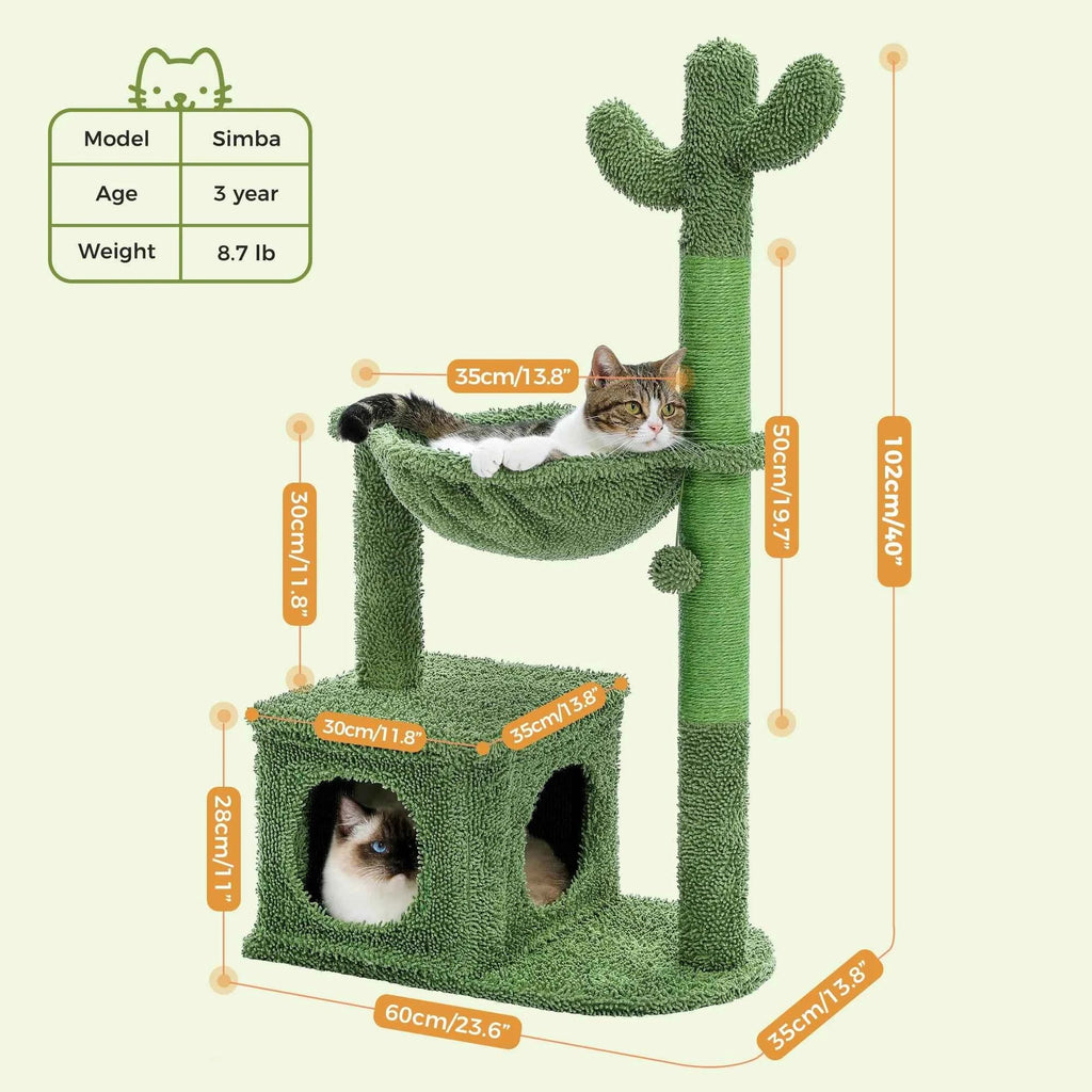 Cactus Cat Tree with Condo and Hammock for Small Cats