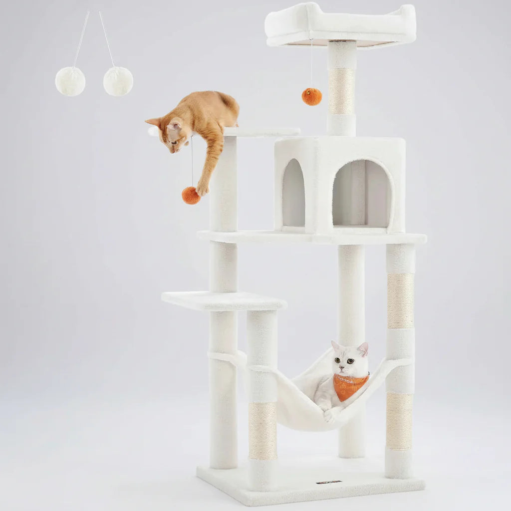 Multi-Level Cat Tree for 4 Cats, 56.3" with Hammock & Condo
