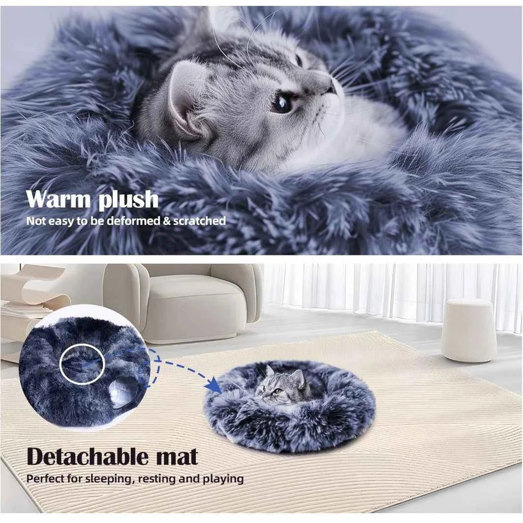 Plush Cat Tunnel Bed with Removable Cover