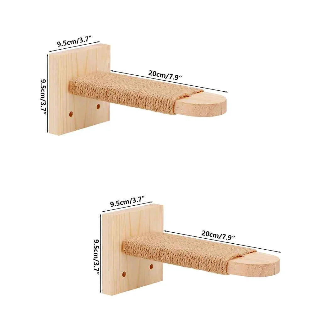Wooden Cat Wall Steps with Sisal Scratching Post