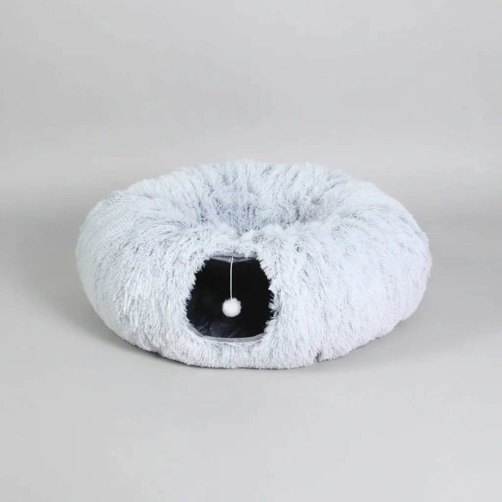 Plush Cat Tunnel Bed with Removable Cover