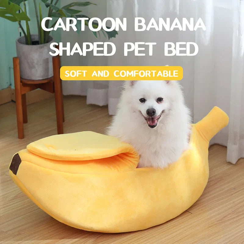 Banana-Shaped Plush Pet Bed for Cats and Small Dogs